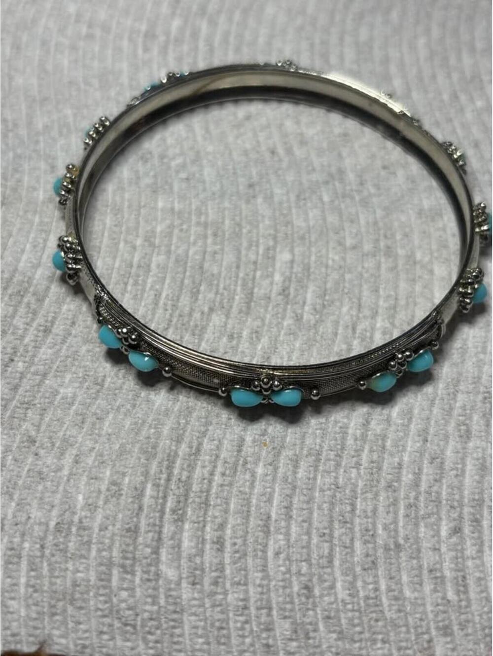 Silver Bangle with Turquoise Stones